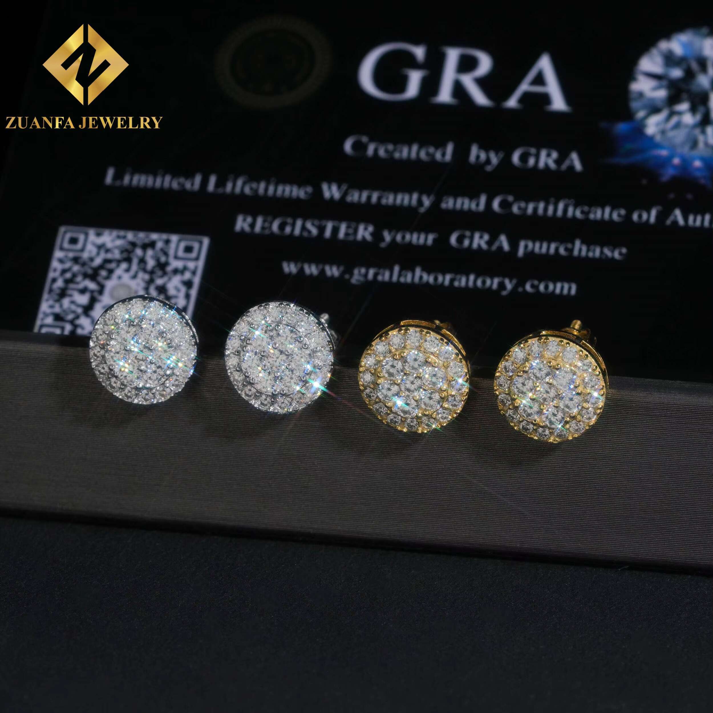 Round Shape Cluster Diamond Studs 925 Sterling Silver VVS Moissanite Earring Fashion Hip Hop 9.7mm Women Earrings