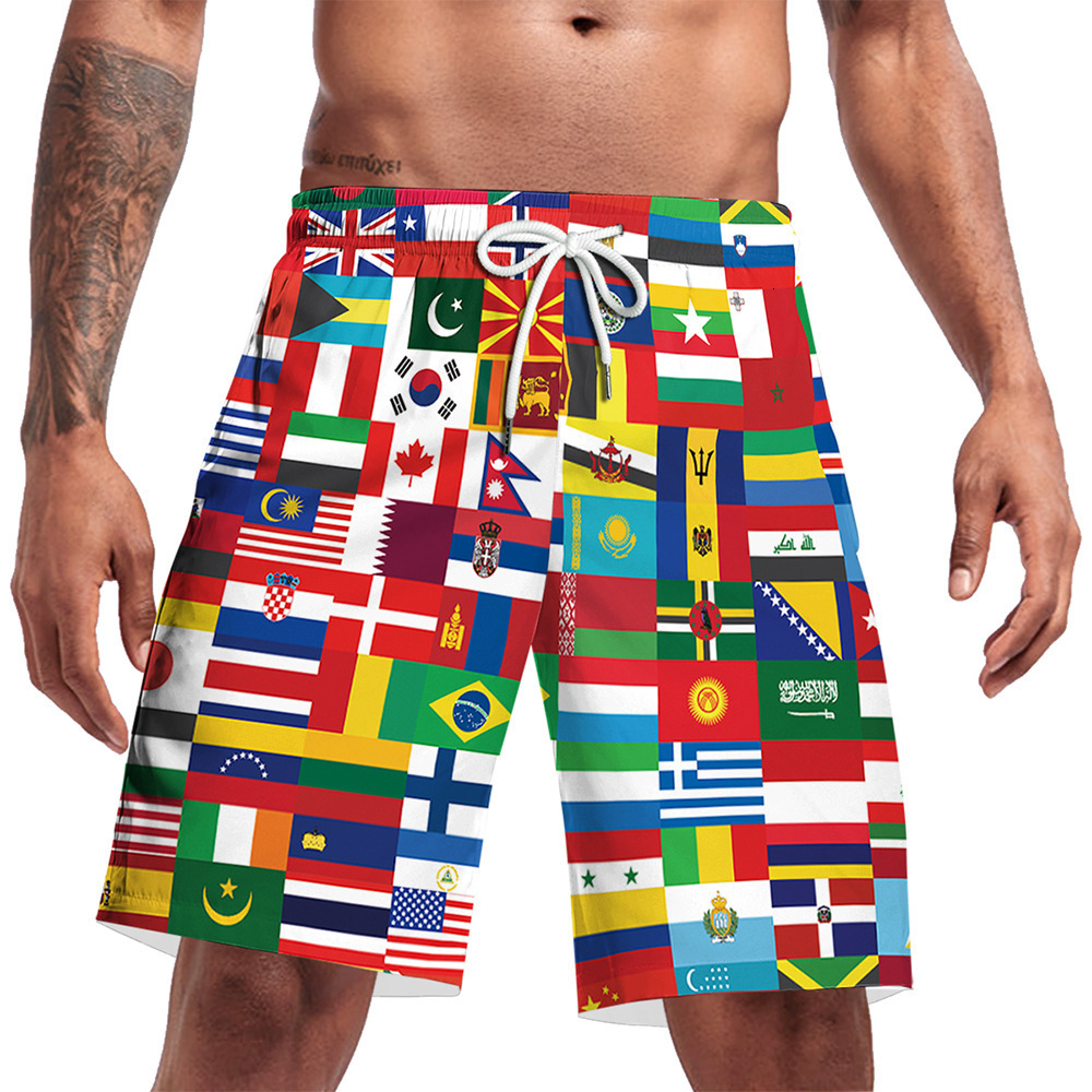 Quality Brand High Quality New Style Free Delivery Designer Bag Independence Day US Flag Digital Print Summer Men's Pants Loose Sports Beach Surf