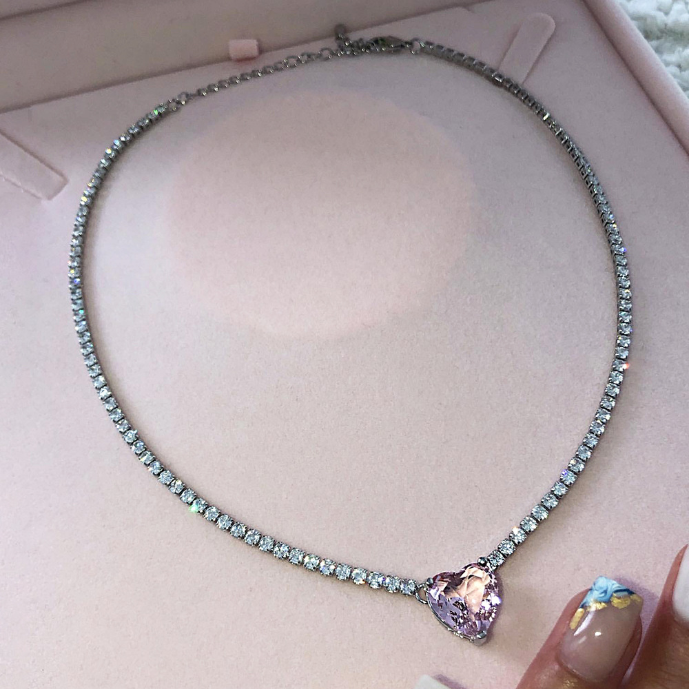 Choucong Brand Heart Pendant Luxury Jewelry 18k White Gold Fill Round Cut White 5A Cubic Zircon CZ Diamond Tennis Sweet Cute Women Wedding Necklace Gi