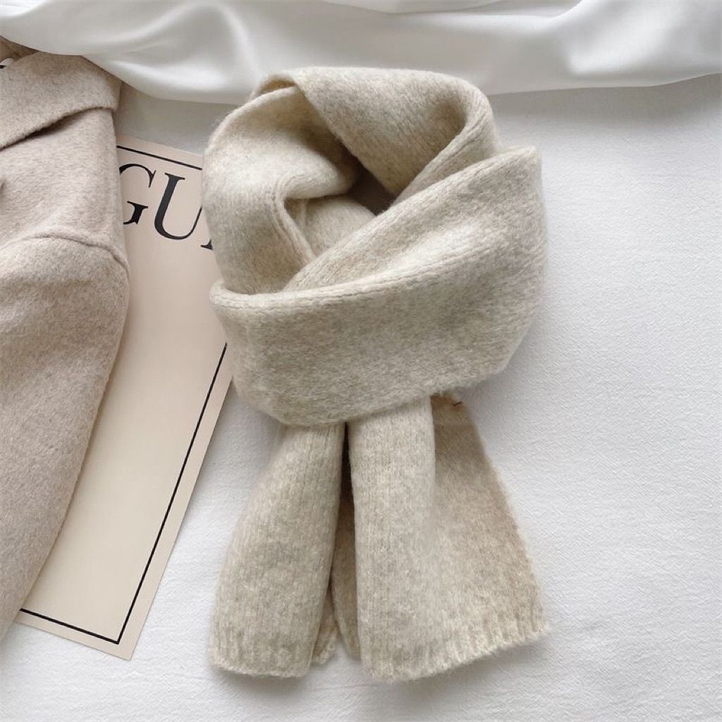 K263 Super milk color ~ wool blended knitted solid color wool couple small scarf Korean style thick warm versatile neck scarf