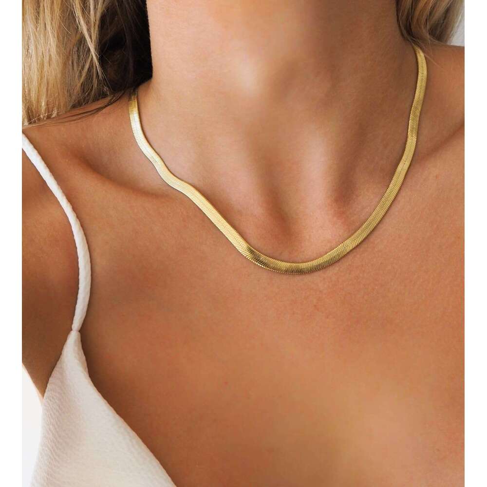 Gold Women-14K Plated sterg sier Snake Chain Dainty Simple Chunky Herringbone Necklace Choker Necklaces Jewelry for Women