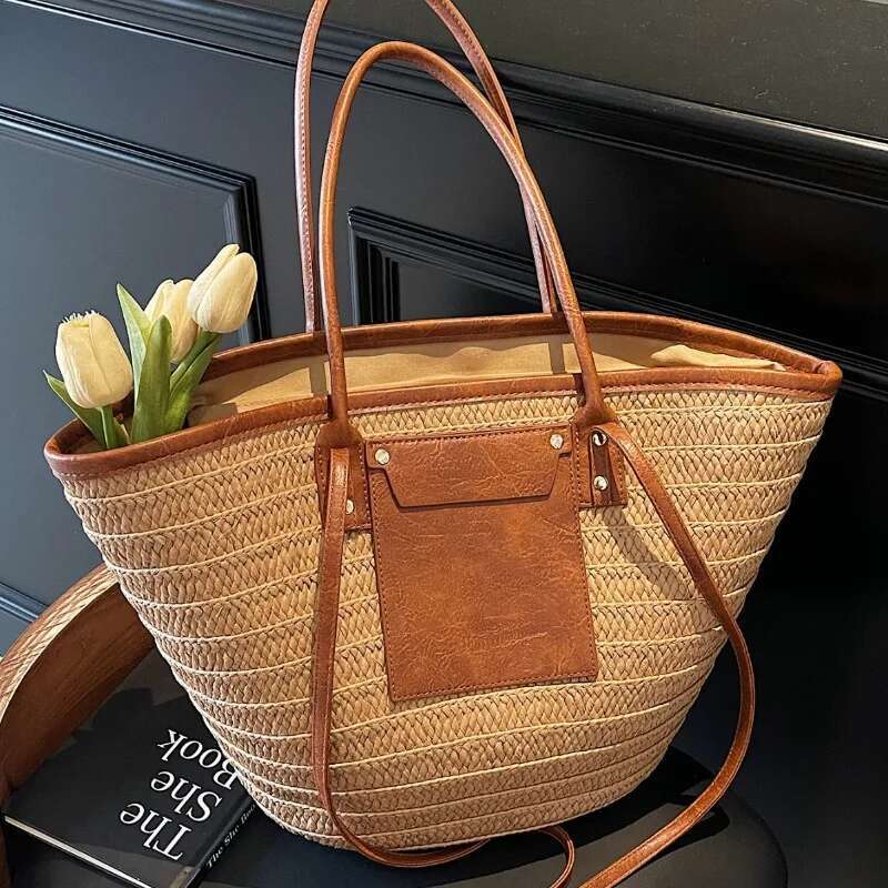 Designer Bags Large hot Woven Tote: Fashionable Straw Purses for Summer Beach Getaways