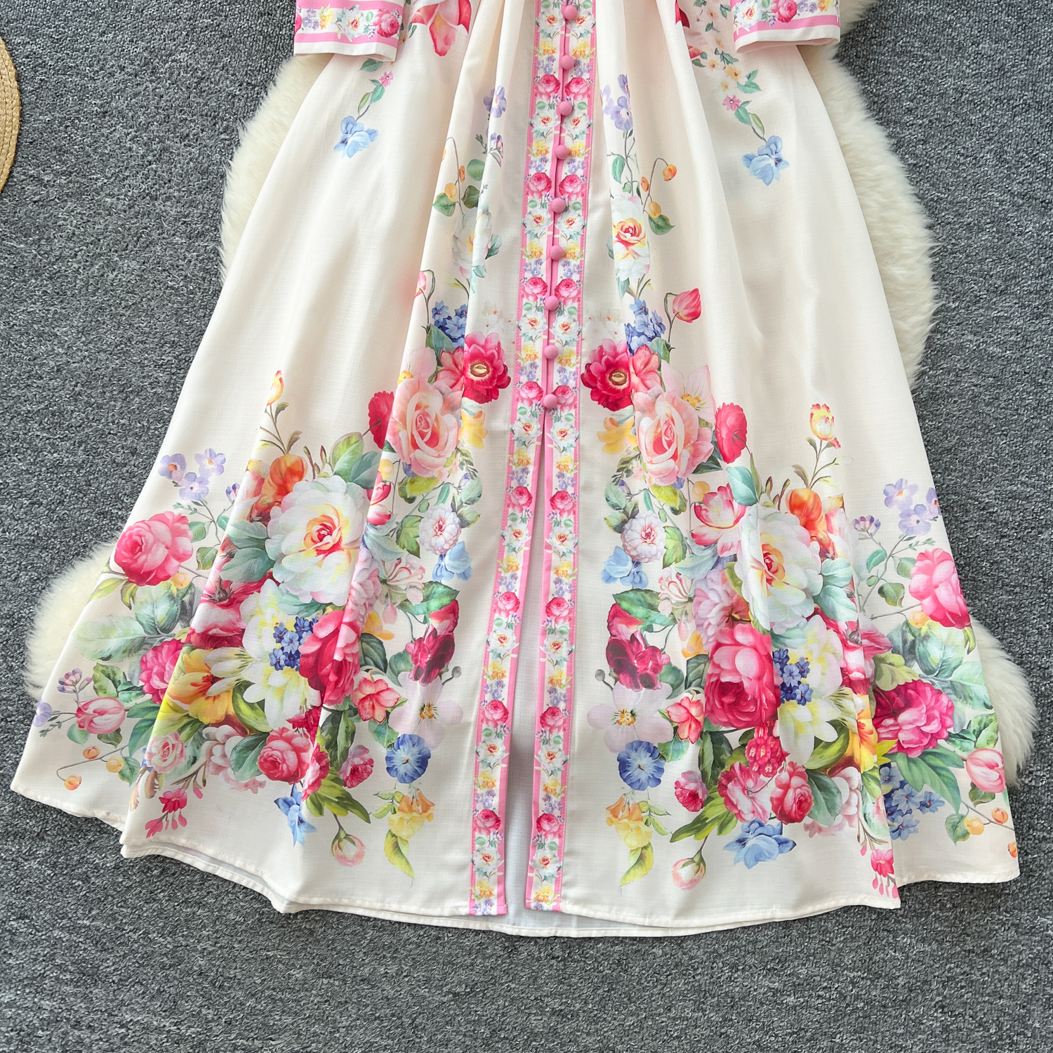 Basic Casual Dresses 2025 Spring Fashion Gorgeous Long Dress Women Clothing Stand Long Lantern Sleeve Floral Print Single Breasted Belt Maxi Vestidos