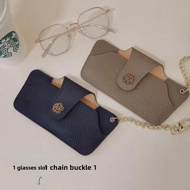 Leather soft glasses bag womens glasses case with sling fashionable lightweight sunglasses case solid color simple glasses case 250325