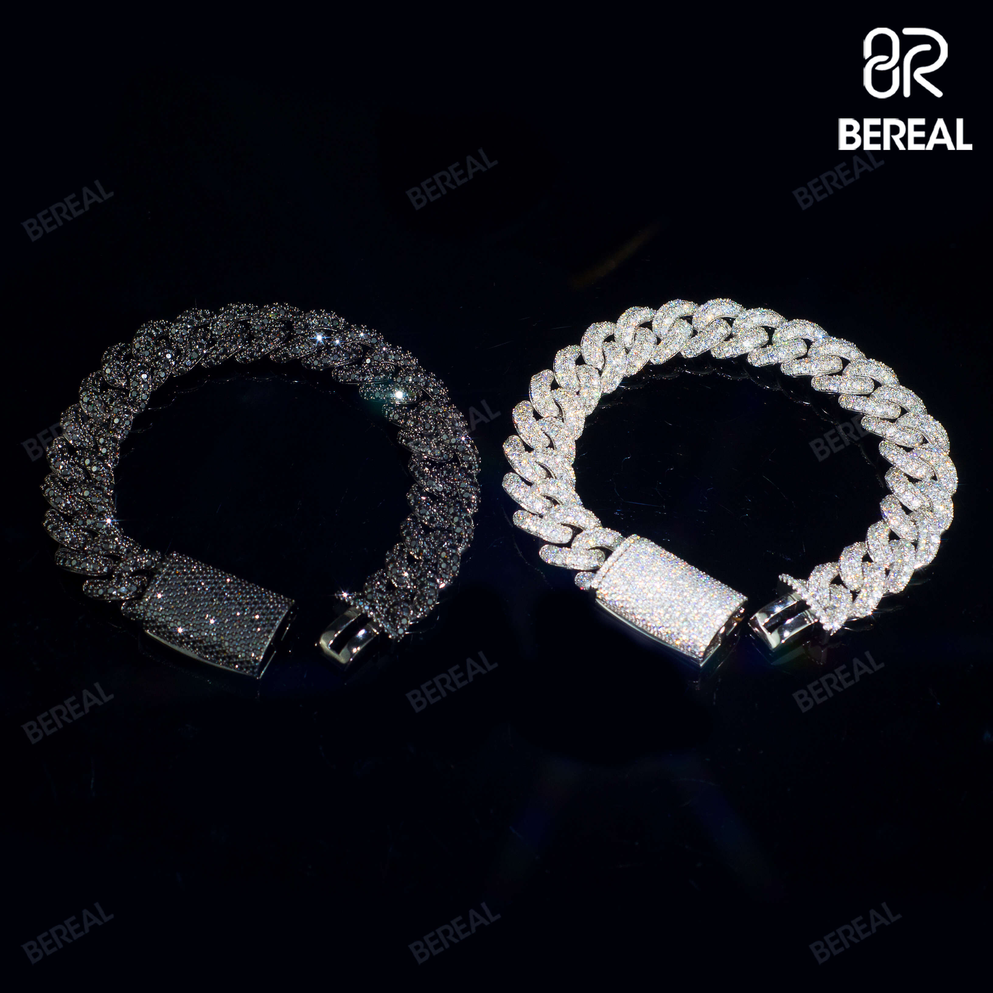 New Design 14MM Black Moissanite Cuban Chain Necklace High Quality Round Brilliant Cut Diamond 925 Silver Link Bracelet