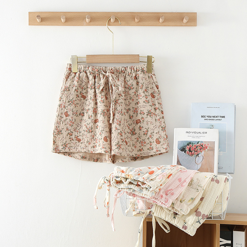 Quality New Style Free Delivery Designer Bag Cotton Yarn Crepe Shorts Women's Sleepy Thin Multi Color Beach Pants Loose Double Layer Gauze Home F