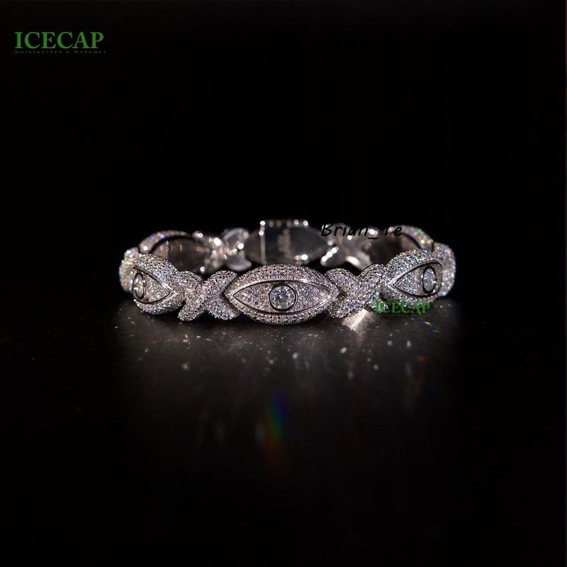 Hot Men Cuban Bracelet Ice Hiphop VVS Moissanite Cuban Link Chain Rose Gold Sterling Silver Eyes Bracelet