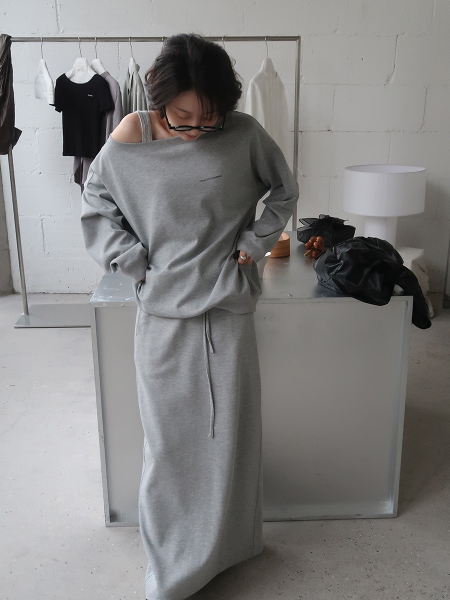 X7230 High quality high waist drawstring skirt Spring new style back slit drape lazy skirt