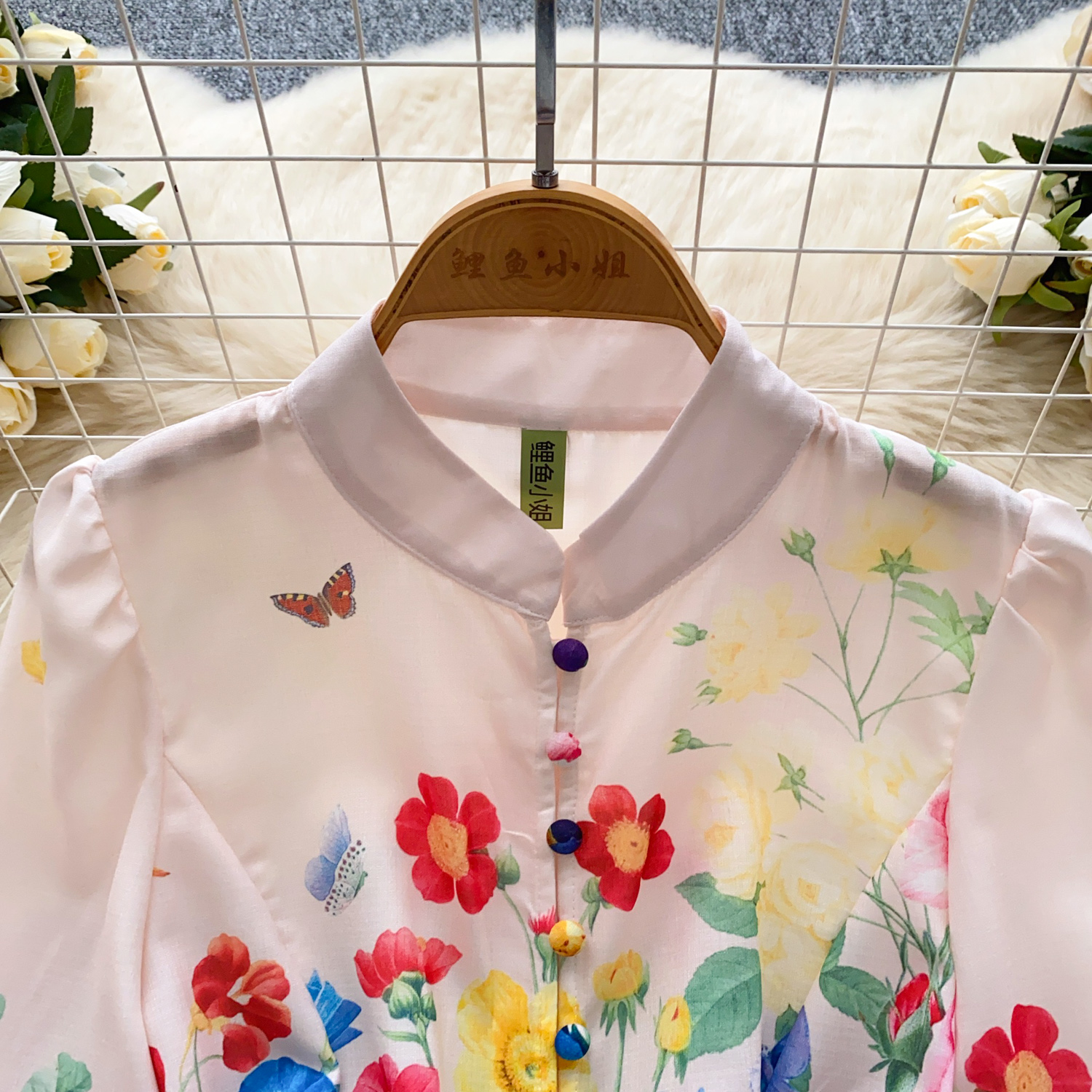 Casual Dresses Summer Gorgeous Flower Blooming Mini Dress Women's Stand Collar Puff Sleeve Buttons Floral Print Lace Up Belt Holiday Beach Vestid