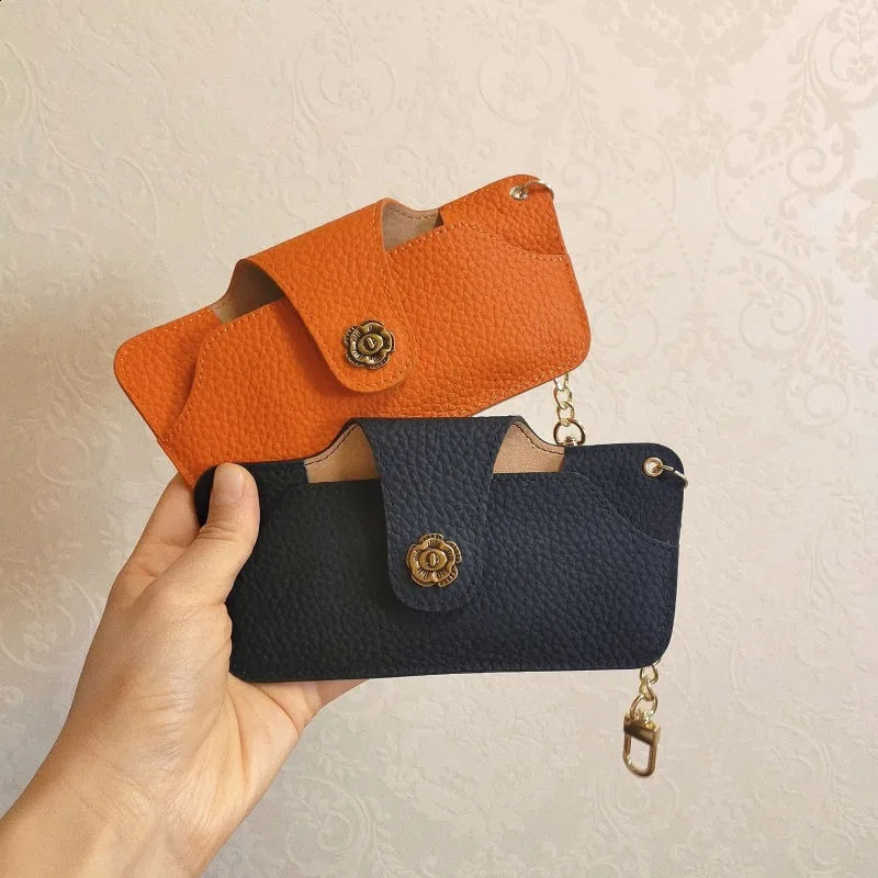 Leather soft glasses bag womens glasses case with sling fashionable lightweight sunglasses case solid color simple glasses case 250325
