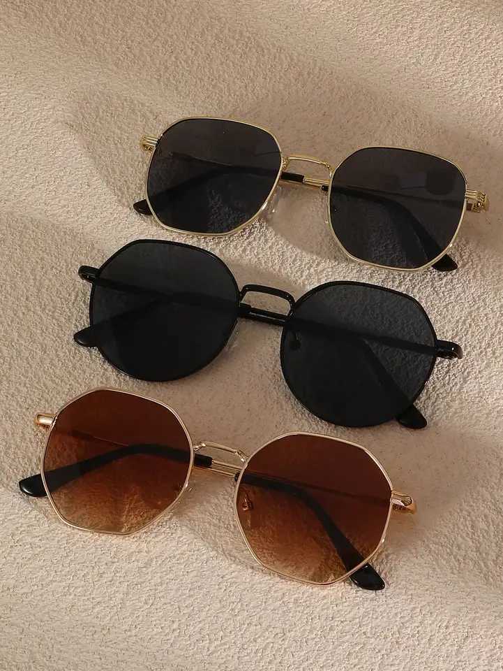 3PCS Metal Fashion Irregular Frame Women Sunglasses For Daily Life Men Shades Vacation Outfits Accessories.C250411