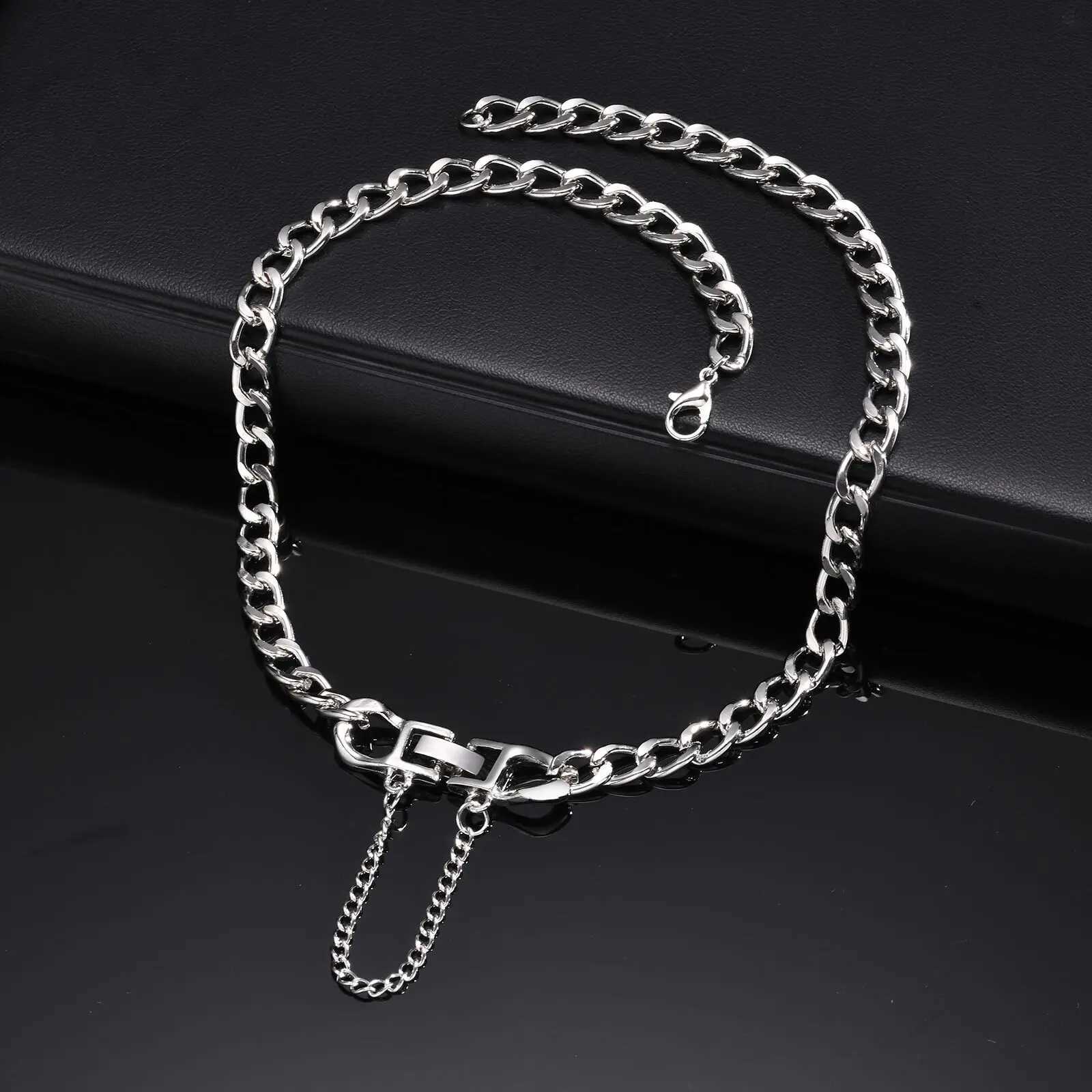 Vnox Womens Simple Cuban Chain Necklace Tassel Folding Buckle Neutral Kpop Necklace Gift Y250329