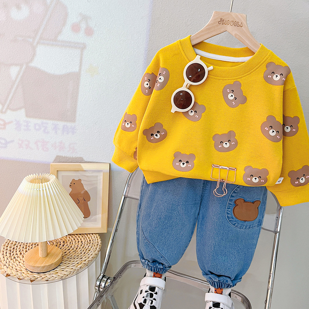 Spring Autumn Toddler Tracksuit Baby Clothing Sets Bear Print Children Boys Girls Clothes Kids Cotton Hoodies Pants 2 Pcs/sets