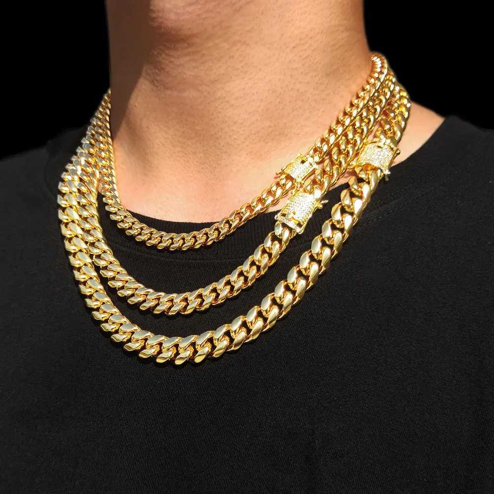 6/8/10/12/14/16MM High Quality Stainless Steel Miami Cuban Chain Hip Hop 18K Gold Plated Cuban Chain Necklace Y250329