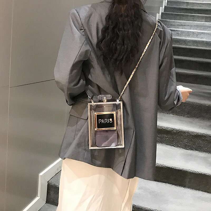 Dinner Bag Black/Transparent Bags Acrylic Perfume Bottle Lacquer Women's Hard Shell Shoulder Chain Box