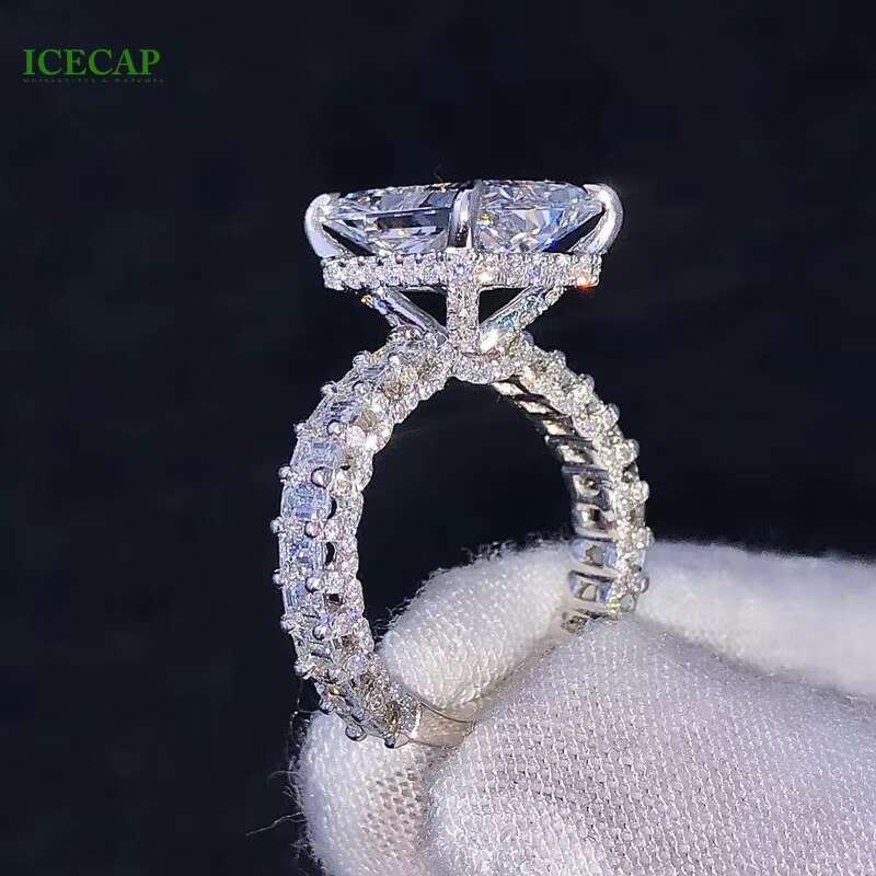 Fine Jewelry 925 Sterling Silver Ring Set Iced Out Moissanite Diamond Radiant Cut Wedding Engagement Lab Grown Rings for Girls