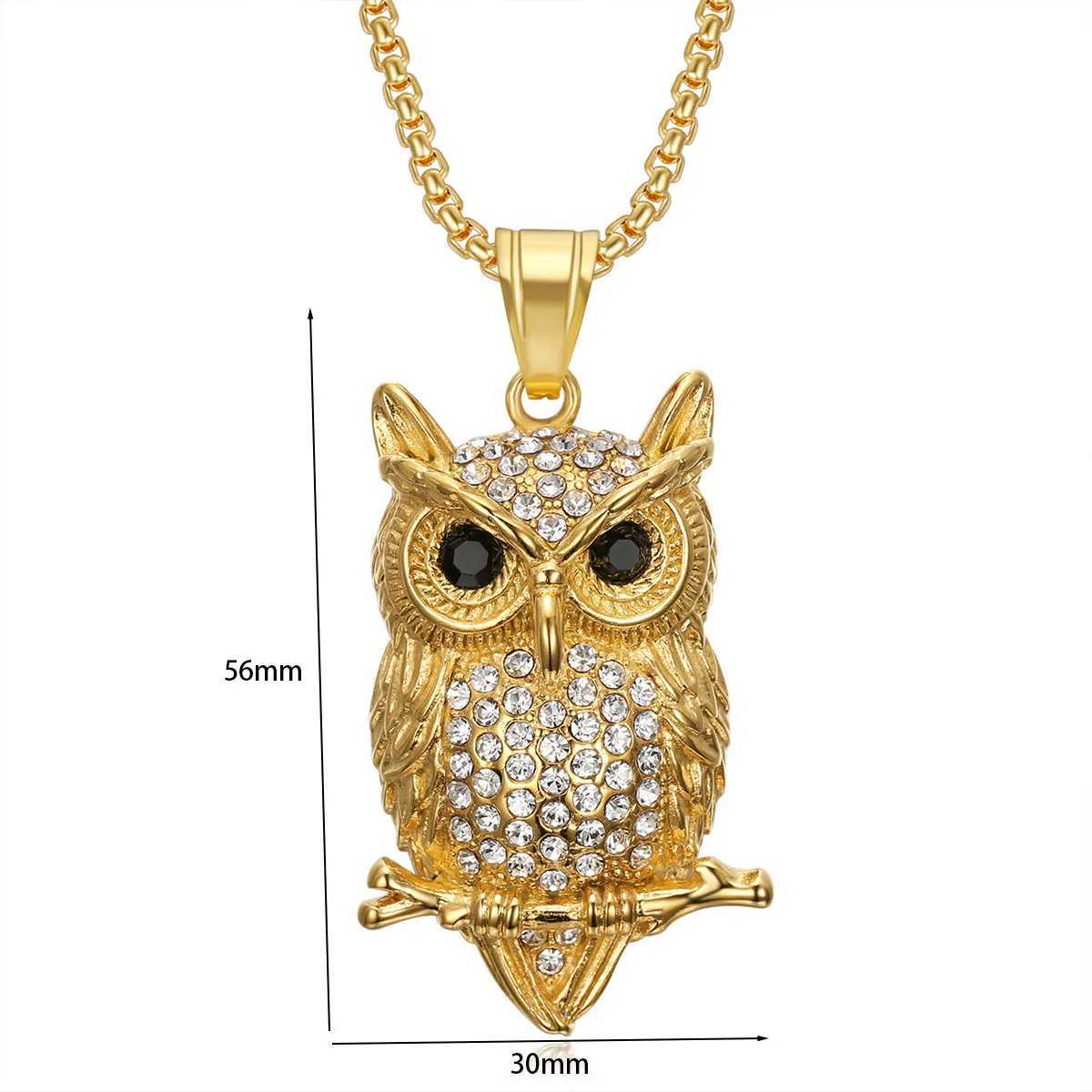 Fashion Stainl Steel Gold-plated Zircon Owl Pendant Necklace New HIPHOP Hip Hop Men Jewelry Gift AccoryC250329