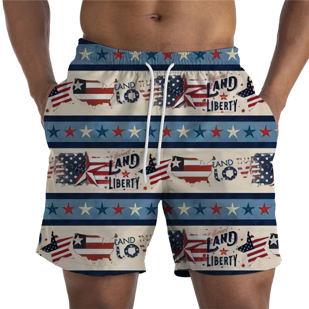 Top quality Brand High Quality New Style Free Delivery Designer Bag Summer New Men's Independence Day Element 3D Digital Printed Shorts Loose Str