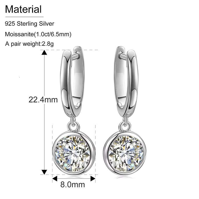 Fine Wedding Jewelry New Arrival White Gold Plated 925 Sterling Silver 1ct VVS Moissanite Diamond Drop Earrings for Women