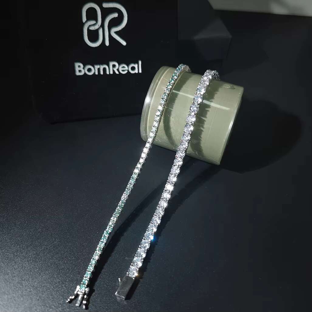 Gold Plated Moissanite Tennis Bracelet with 925 Silver Fine Chain and Round Brilliant Cut Diamonds for Wholesale