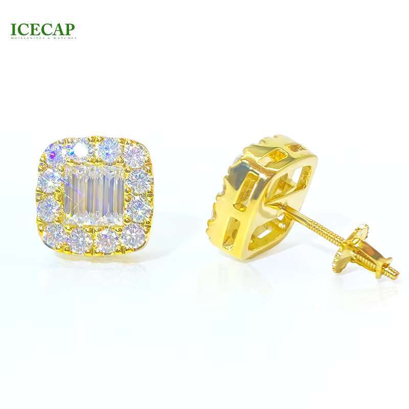 Luxury VVS Moissanite Diamond 925 Silver Solid Gold Stud Earrings Baguette Cut Men Women Moissanite Earrings