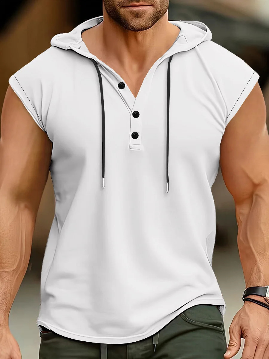Summer Mens Tank Top Europe And The United States Mens Hooded Jumper Men Casual Sports Thin Breathable Sleeveless Vest Tops 250324
