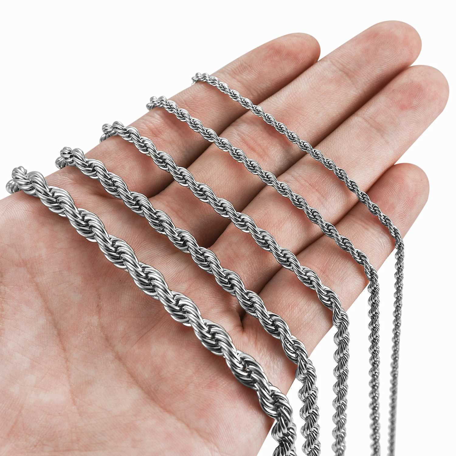 Mens Stainless Steel Punk Twisted Rope Necklace Womens Silver Necklace Waterproof Fashion Jewelry Accessories Y250329