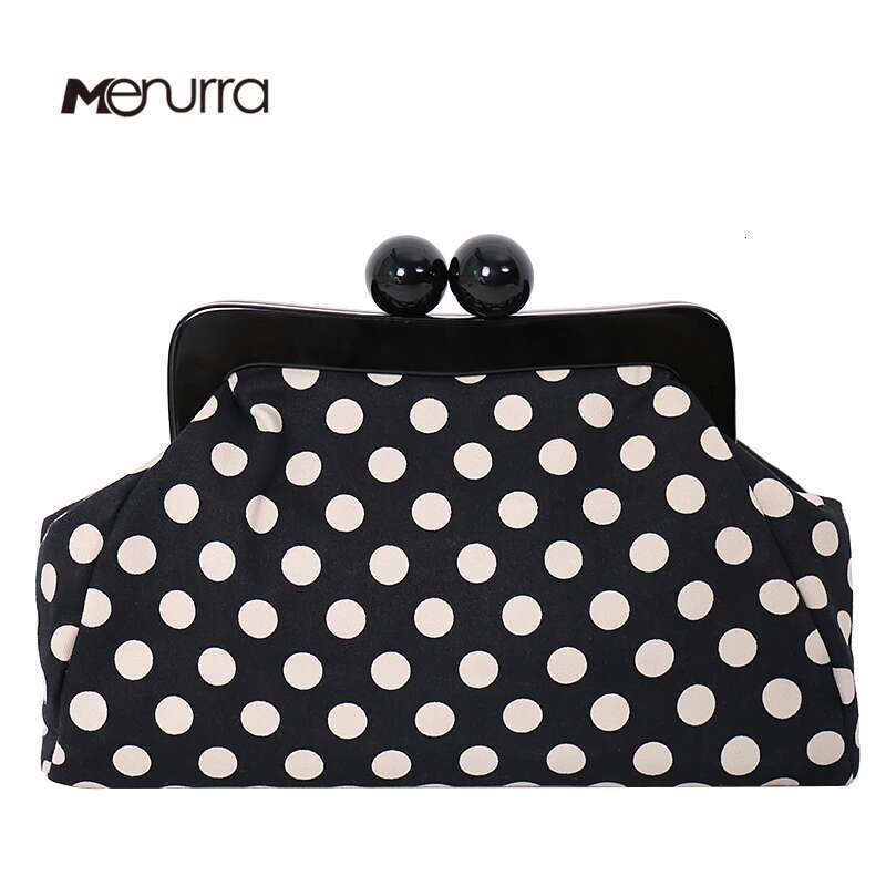 Polka Dot Crossbody Bag Kiss Lock Top-Handle Handbag Chain Strap Vintage Purse Shell Evening Women Shoulder Clasp Gift