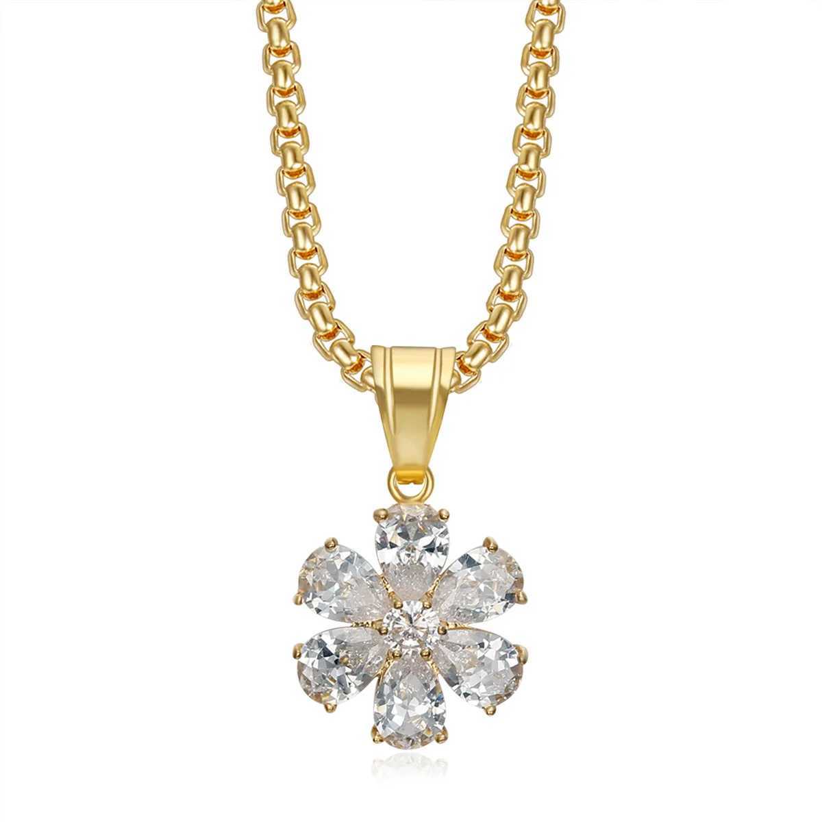 316 stainless steel necklace with snowflakes 18K gold pendant simple geometric inlay 3A zircon necklace used for mens gift decoration Y250329