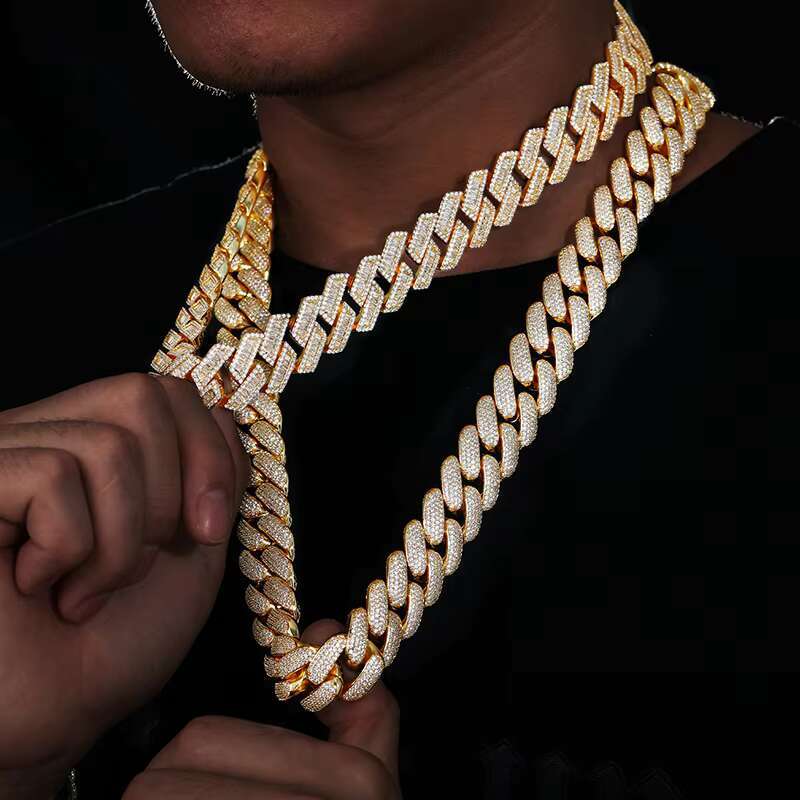 20mm Hip Hop Moissanite Link Chain Gold Plated Sterling Sier VVS Dia Cuban Necklace