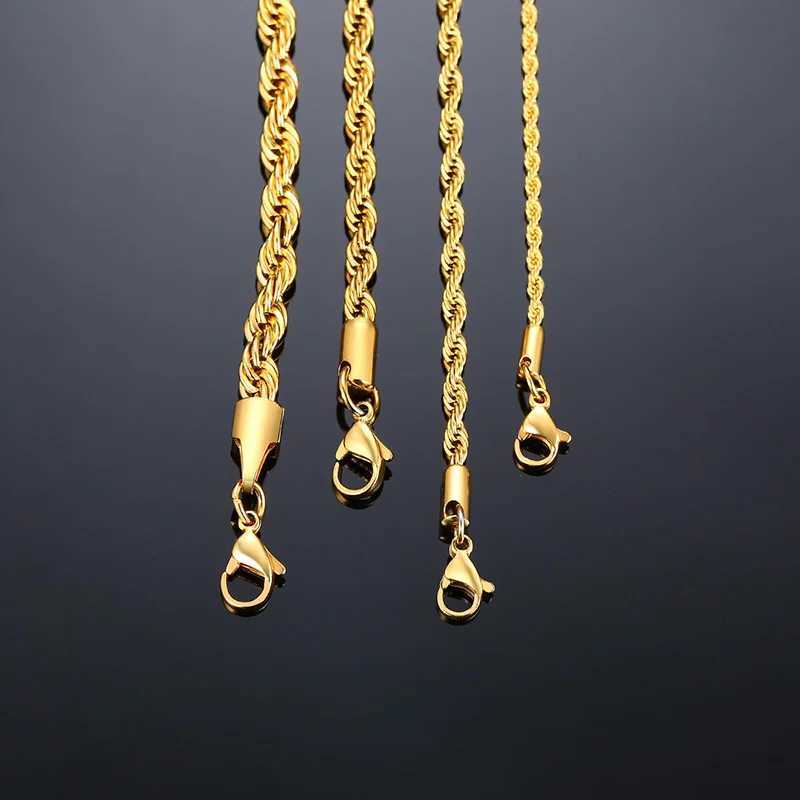 Mens rope long necklace made of stainless steel with minimum twist rope chain available in gold silver 2 to 5mm Y250329