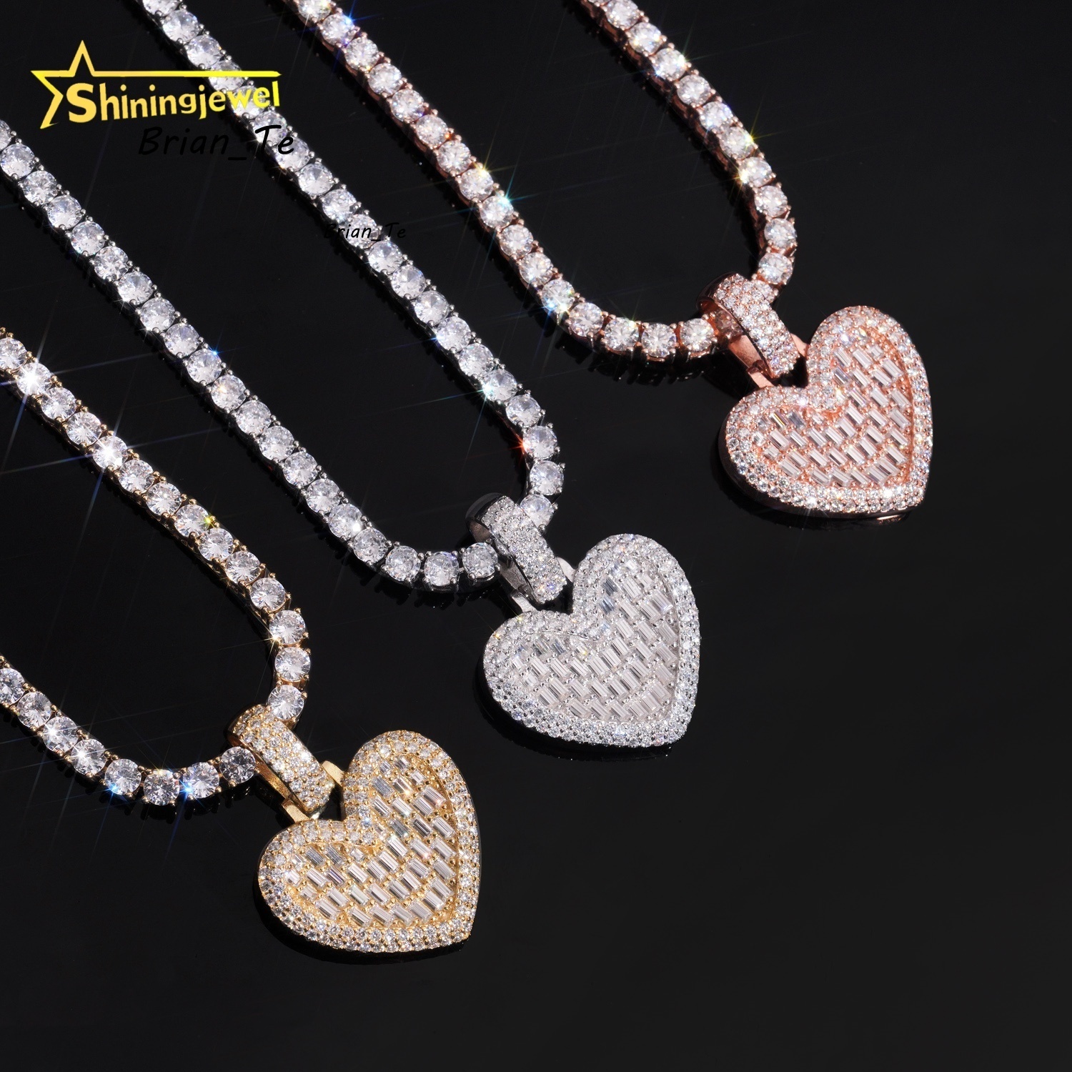 Stocks Fine Jewelry 925 Silver Moissanite Heart Pendants GRA Certification Custom Iced Out Moissanite Pendant