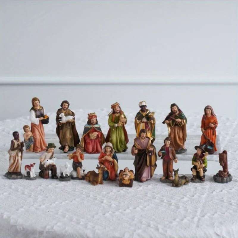 20Pcs/ Set Christ Birth Of Ornament Gifts Nativity Scene Crafts Resin Christmas Manger Decoration Catholic Figurines