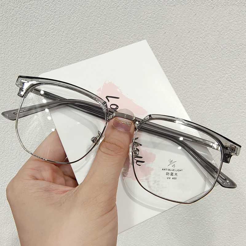 Retro eyebrow models can be fitted with myopia glasses frame men's business half-rim anti-blue light glasses frame plain myopia glasses female