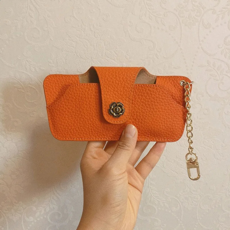 Leather soft glasses bag womens glasses case with sling fashionable lightweight sunglasses case solid color simple glasses case 250325