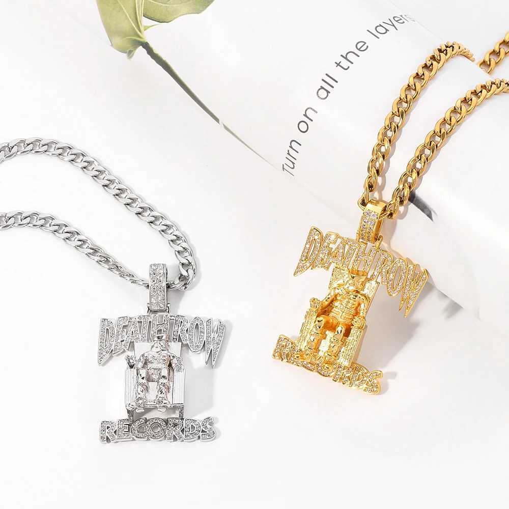 Hip Hop Death Records prisoner necklace rhinestone pendant accessories mens and womens detachable jewelry Y250329