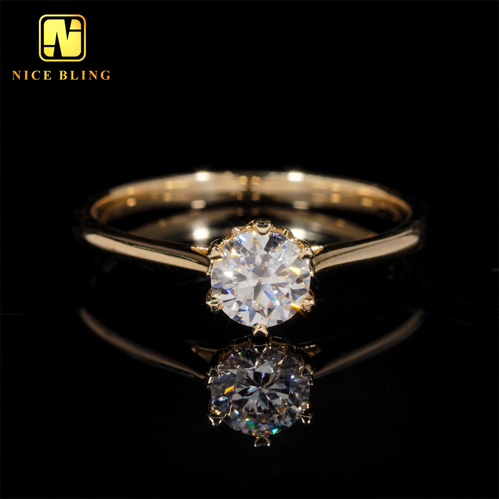 6Prong Pass Diamond Tester 14K Real Gold Diamond Ring Women Round Cut Moissanite Engagement Rings for Women