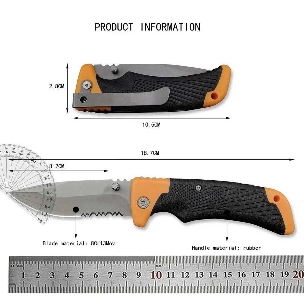 High quality saw blade folding knife 8Cr13MoV steel rubber handle military outdoor hunting knife camping survival EDC tool Y250329