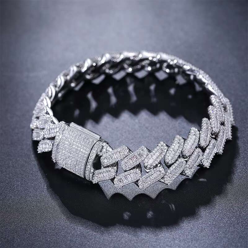 Homme Iced Out Rappers Jewelry Hiphop Men 16mm Sterling Sier VVS Baguette Moissanite Dia Miami Cuban Link Bracelet