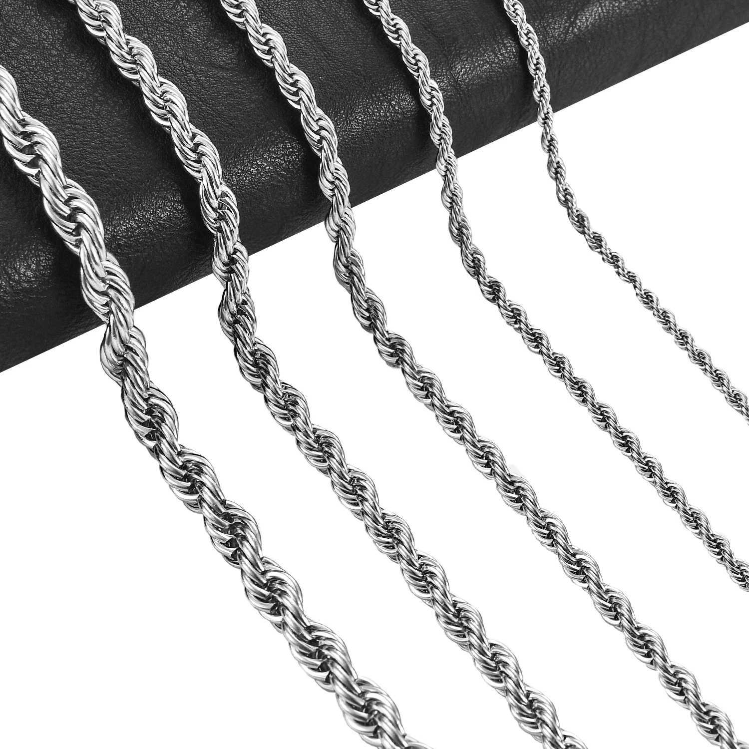 Mens Stainless Steel Punk Twisted Rope Necklace Womens Silver Necklace Waterproof Fashion Jewelry Accessories Y250329