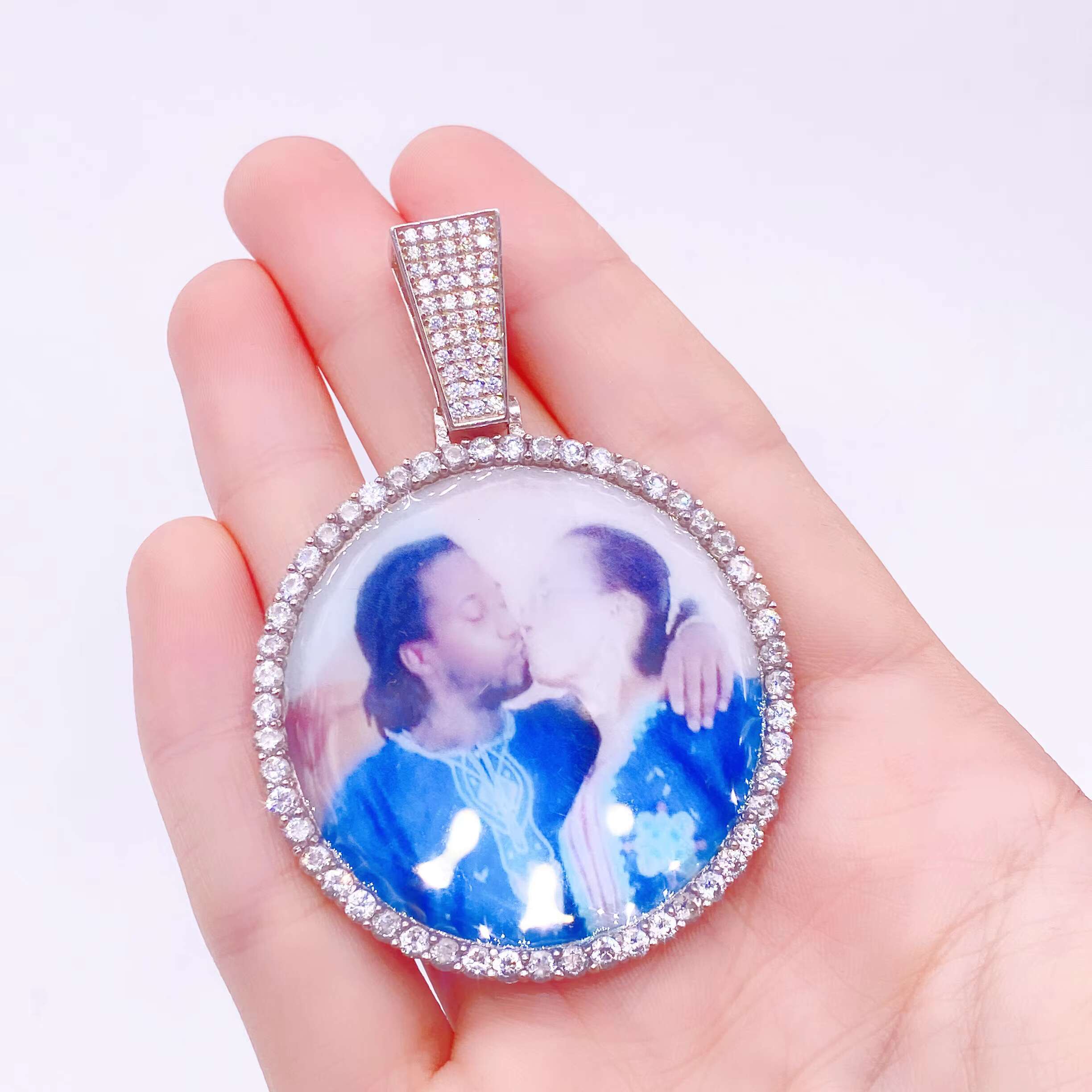 Ready to Ship 3mm Tennis Chain Sterling Silver Vvs Moissanite Diamond Memorial Pendant Custom Photo Pendant