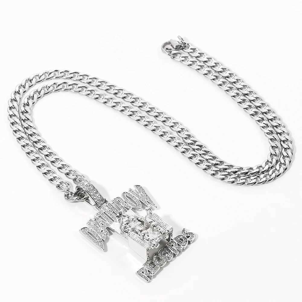 Hip Hop Death Records prisoner necklace rhinestone pendant accessories mens and womens detachable jewelry Y250329