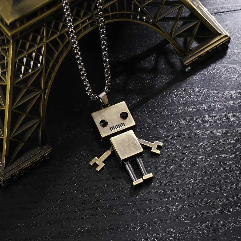 Stainless steel sweater necklace mens hip-hop Limb movable cube robot pendant necklace Cadena necklace Hombre necklace Masculino Y250329