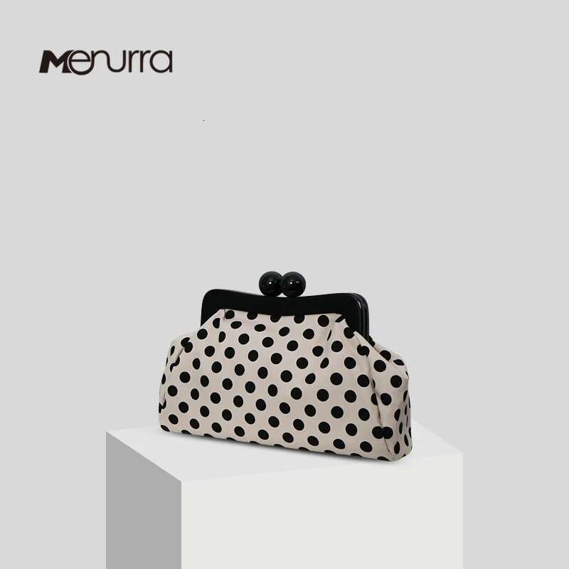 Polka Dot Crossbody Bag Kiss Lock Top-Handle Handbag Chain Strap Vintage Purse Shell Evening Women Shoulder Clasp Gift