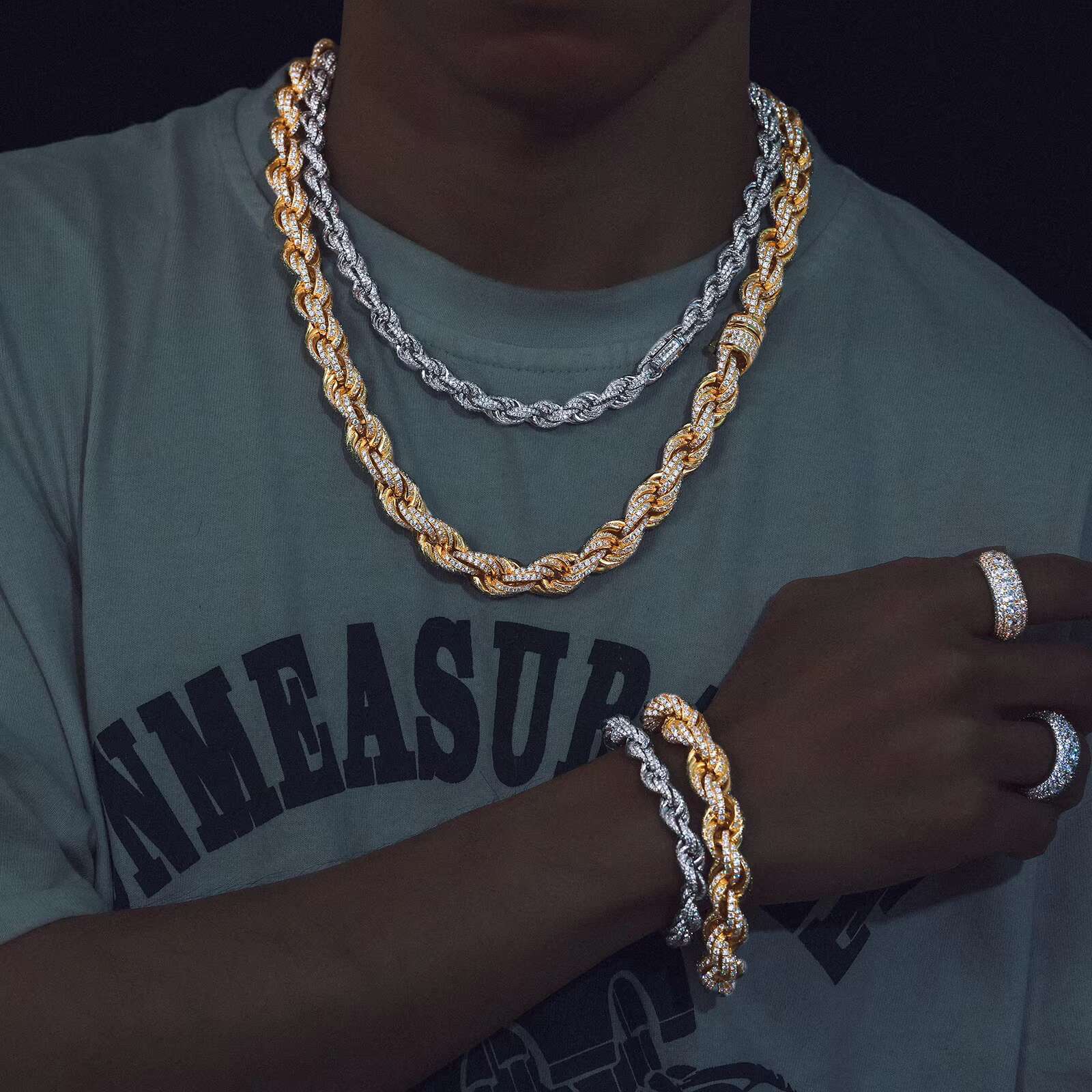 14mm VVS Moissanite Rope Chain Bracelet 925 Sterling Silver Mossanite Diamond Iced Out Mens Bracelet With GRA Certificate