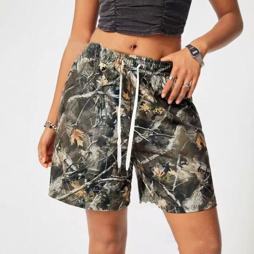 Top Quality Brand High Quality New Style Free Delivery Designer Bag 2025 Spring/summer Women's Loose Casual Drawstring Shorts With Branch Printed