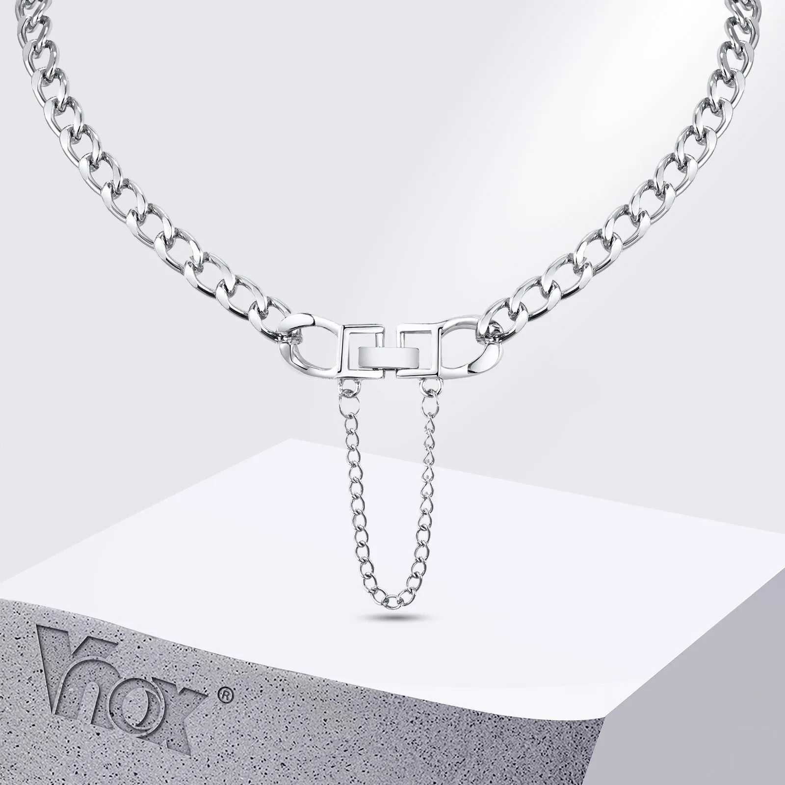 Vnox Womens Simple Cuban Chain Necklace Tassel Folding Buckle Neutral Kpop Necklace Gift Y250329