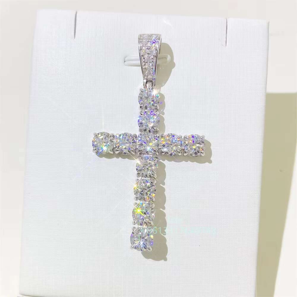 Bling Moissanite 925 Sliver Gold Pendant Men Fine Jewelry Silver Cross Pendent Necklace