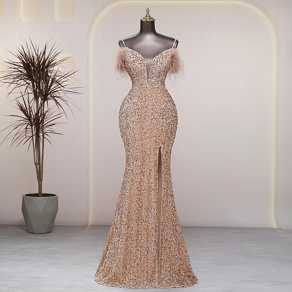 Sexy V-neck gold Evening dresses prom dress evening dresses wedding party dresses formal occasion dresses Bride dresses
