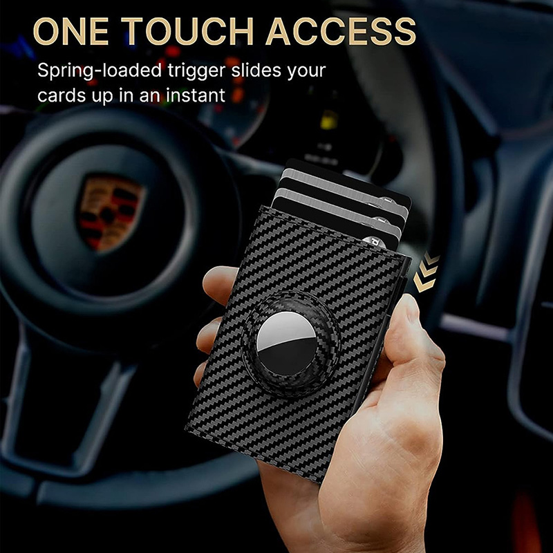 Men's Card Bag With Air Tag Positioning Slot RFID Anti Theft Brush Ultra Thin Metal Wallet Credit Card Clip